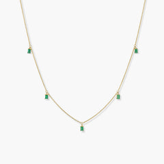 Baguette Gemstone Station Necklace-14k Yellow Gold / Emerald / 16-18 inches