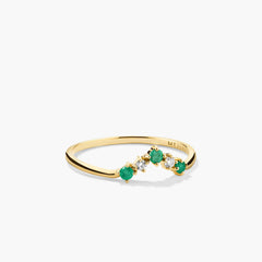 Emerald and Diamond Wishbone Ring-14k Yellow Gold / Emerald / 8