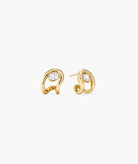 Organic Dôme Curve Gemstone Huggies-18k Gold Vermeil / Lab Grown White Sapphire