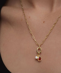 Small Pear Pendant-10k Yellow Gold / Garnet