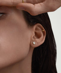 Lab Grown Sapphire Emerald Cut Studs-18k Gold Vermeil / Lab Grown White Sapphire