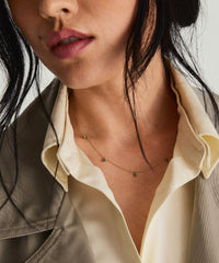 Baguette Gemstone Station Necklace-14k Yellow Gold / Emerald / 16-18 inches