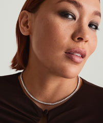Lab Grown Sapphire Tennis Necklace-Sterling Silver / Lab Grown White Sapphire / 17.5 inches