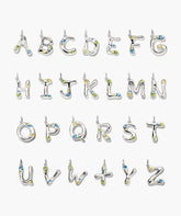 Organic Dôme Liquid Letter Pendant-Sterling Silver / Swiss Blue Topaz, Peridot, Lemon Quartz / E