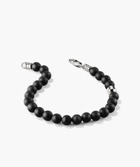 6mm Gemstone Beaded Bracelet-Sterling Silver / Black Agate / 8 inches