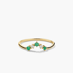 Emerald and Diamond Wishbone Ring-14k Yellow Gold / Emerald / 8