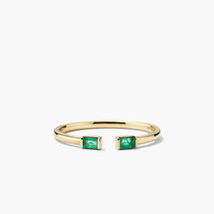 Baguette Emerald Open Ring-14k Yellow Gold / Emerald / 8