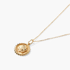 Strength: Rose Coin Charm Pendant-14k Yellow Gold