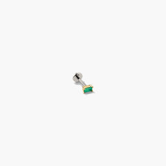 Piercing Studio - Baguette Gemstone Flat Back Stud-14k Yellow Gold / Emerald