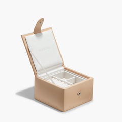 Small Jewelry Box-Beige Grain Leather, Anti-tarnish Microsuede