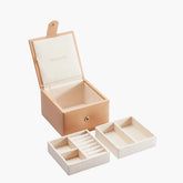 Small Jewelry Box-Beige Grain Leather, Anti-tarnish Microsuede