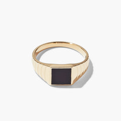 Black Onyx Square Signet Ring-14k Yellow Gold / Black Onyx / 11