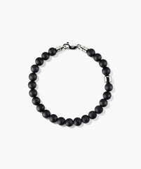 6mm Gemstone Beaded Bracelet-Sterling Silver / Black Agate / 8 inches