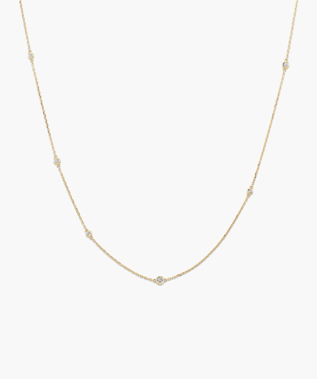 Multi Station Round Diamond Necklace-14k Yellow Gold / Natural Diamond / 16-18 inches