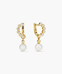 Remy Gemstone Pearl Charm Hoops-18k Gold Vermeil / Pearl, White Topaz
