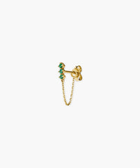 Single Trio Chain Stud-14k Yellow Gold / Lab Grown Emerald