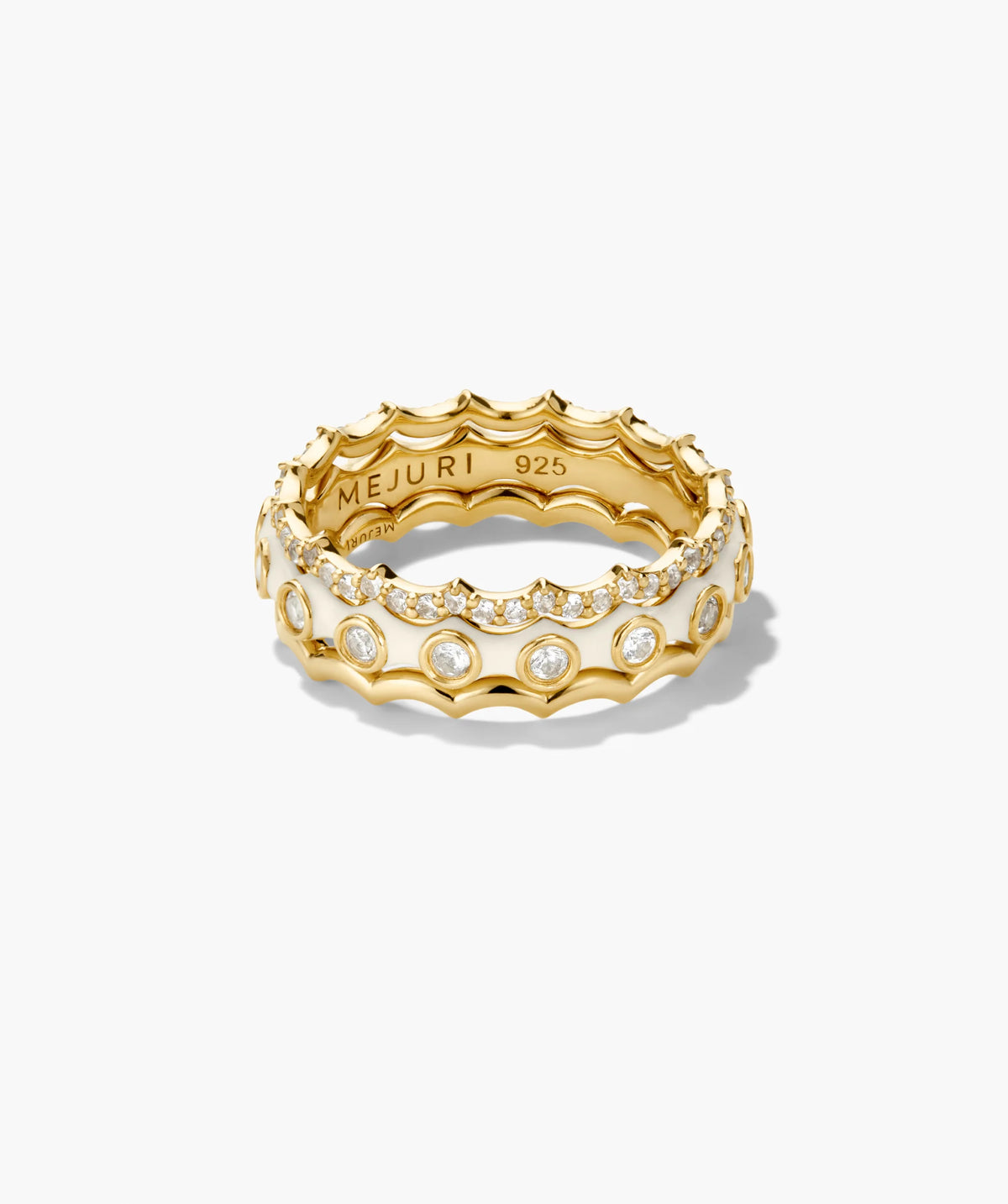 Enamel Charlotte Stacker Ring-18k Gold Vermeil, Cream Enamel / Lab Grown White Sapphire / 4