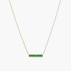 Baguette Emerald Bar Necklace-14k Yellow Gold / Emerald / 16-18 inches