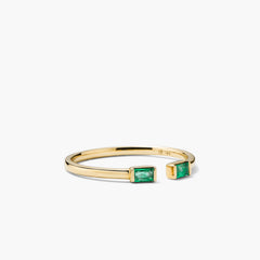 Baguette Emerald Open Ring-14k Yellow Gold / Emerald / 8