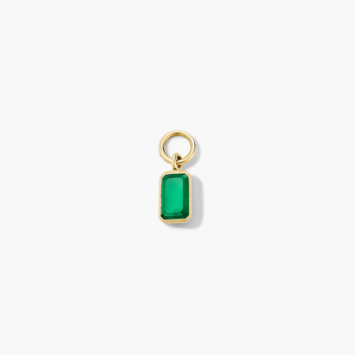 Single Emerald Cut Gemstone Hoop Charm-10k Yellow Gold / Green Onyx