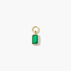 Single Emerald Cut Gemstone Hoop Charm-10k Yellow Gold / Green Onyx