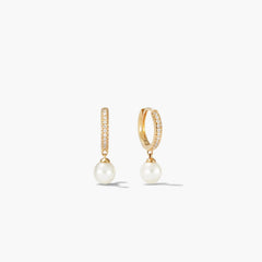PavÃ© Diamond Pearl Huggies-14k Yellow Gold / Natural Diamond