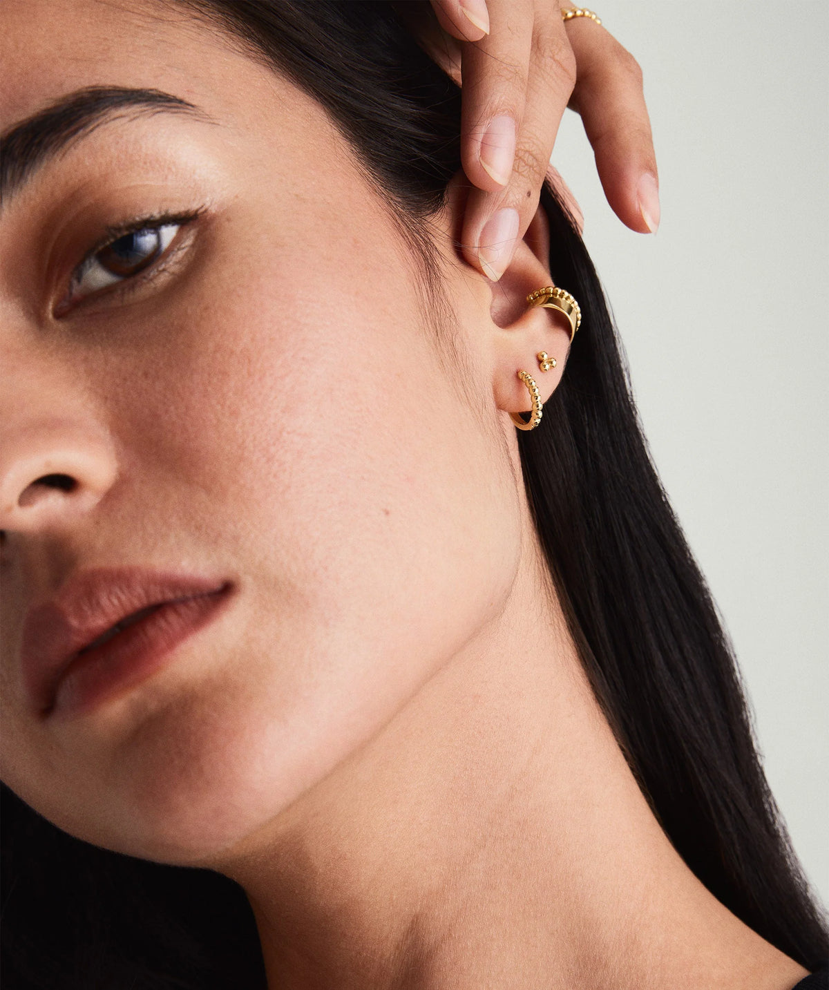 Beaded Huggie Hoops-10k Yellow Gold