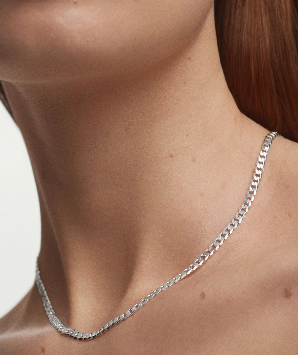 Flat Curb Chain Necklace-Sterling Silver / 20 inches