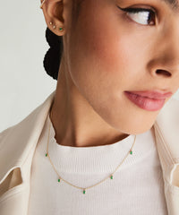 Baguette Gemstone Station Necklace-14k Yellow Gold / Emerald / 16-18 inches