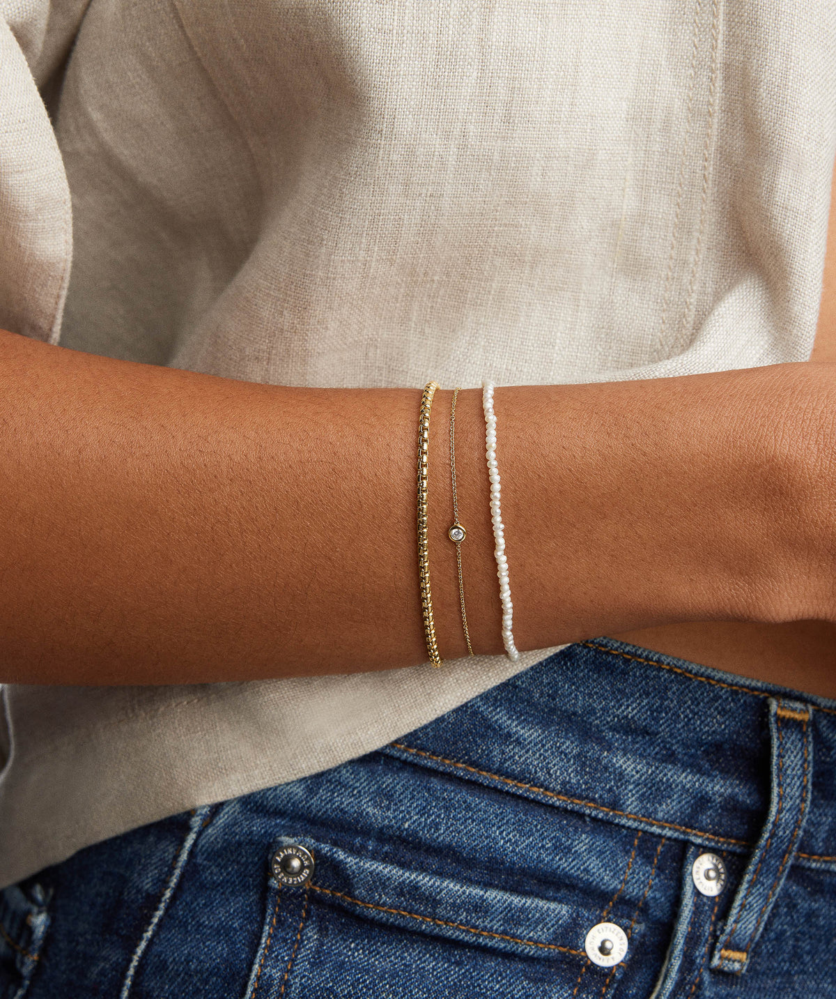 Micro Pearl Bracelet-14k Yellow Gold / Pearl / 6 inches