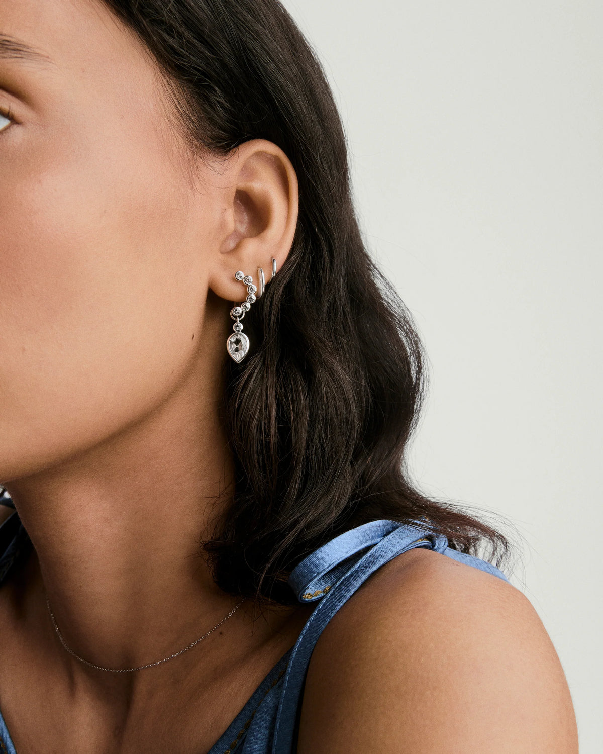 Remy Gemstone Charm Hoops-Sterling Silver / White Topaz