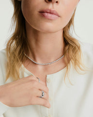 Zadie Bezel Lab Grown Sapphire Tennis Necklace-Sterling Silver / Lab Grown White Sapphire / 15.5 inches