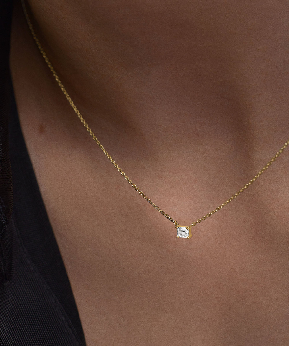 Lab Grown Sapphire Baguette Necklace-18k Gold Vermeil / Lab Grown White Sapphire / 16-18 inches