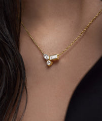 Lab Grown Sapphire Cluster Necklace-18k Gold Vermeil / Lab Grown White Sapphire / 16-18 inches