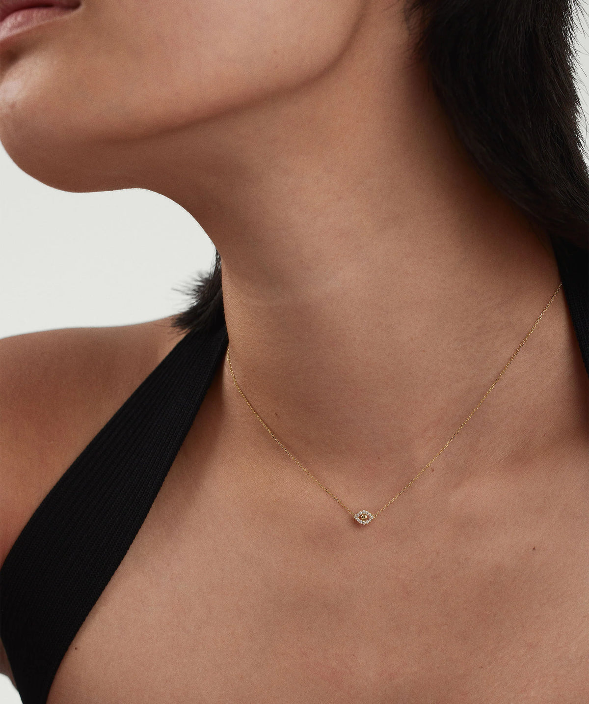PavÃ© Diamond Evil Eye Necklace-14k Yellow Gold / Natural Diamond / 16-18 inches