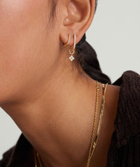 Cluster Pearl Hoop Charm-14k Yellow Gold / Pearl