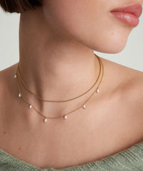 Tiny Pearl Station Necklace-18k Gold Vermeil / Pearl / 16-18 inches