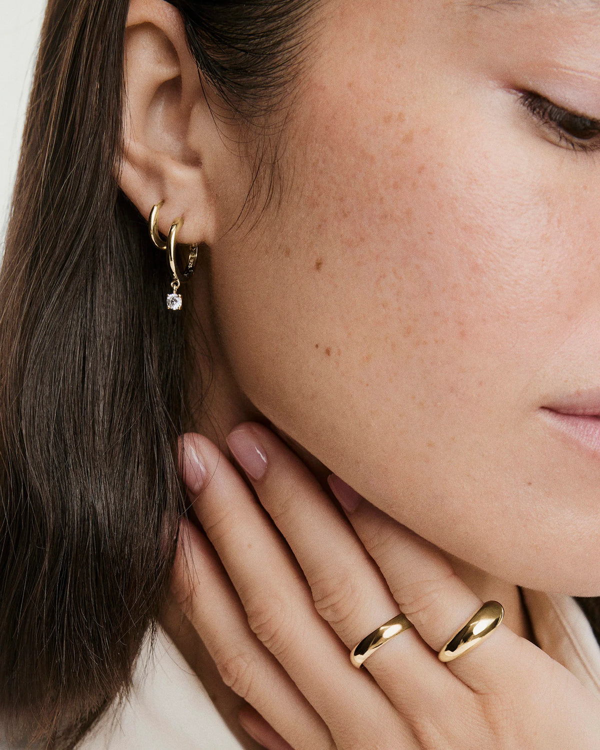 Round Lab Grown Sapphire Hoops-18k Gold Vermeil / Lab Grown Sapphire