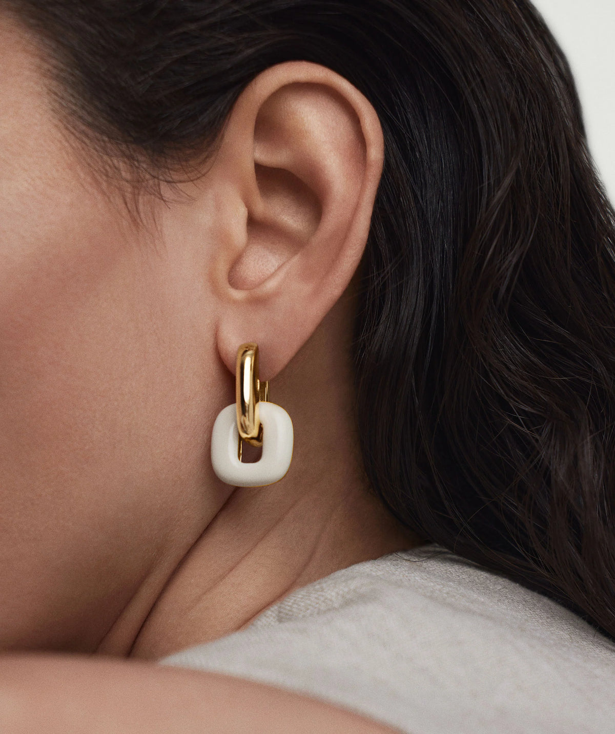 Stevie Hoop Links-18k Gold Vermeil, Cream Enamel