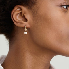 Single Pearl Hoop Charm-14k Yellow Gold / Pearl