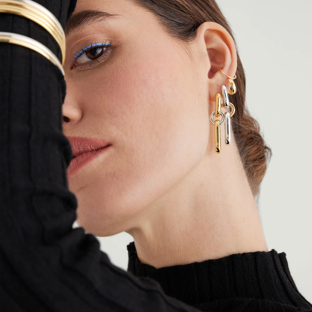 Mixed Convertible Link Earrings-18k Gold Vermeil, Sterling Silver
