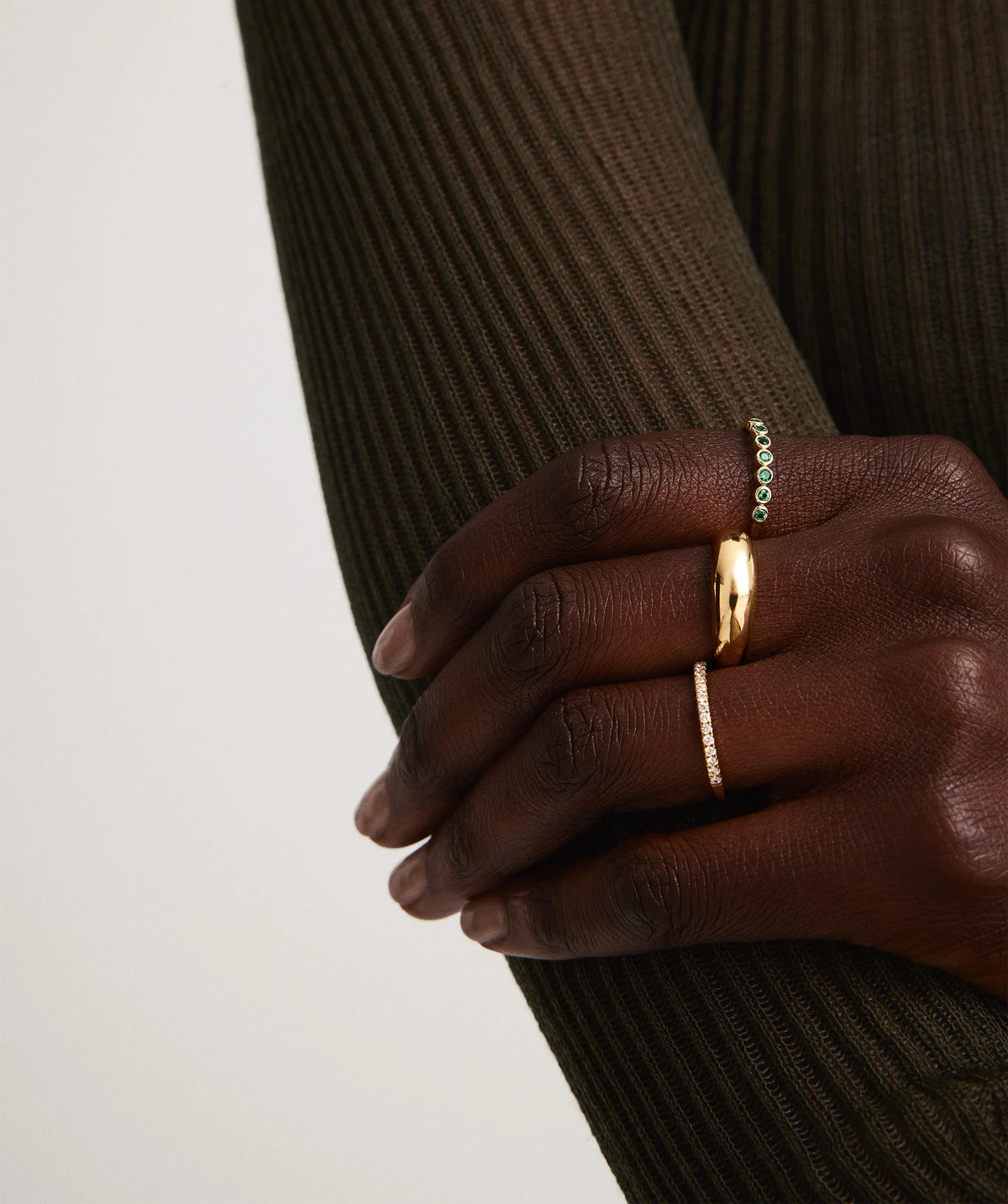 Bezel Emerald Half Eternity Band-14k Yellow Gold / Emerald / 9