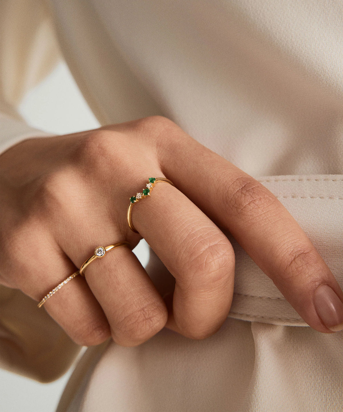 Emerald and Diamond Wishbone Ring-14k Yellow Gold / Emerald / 8