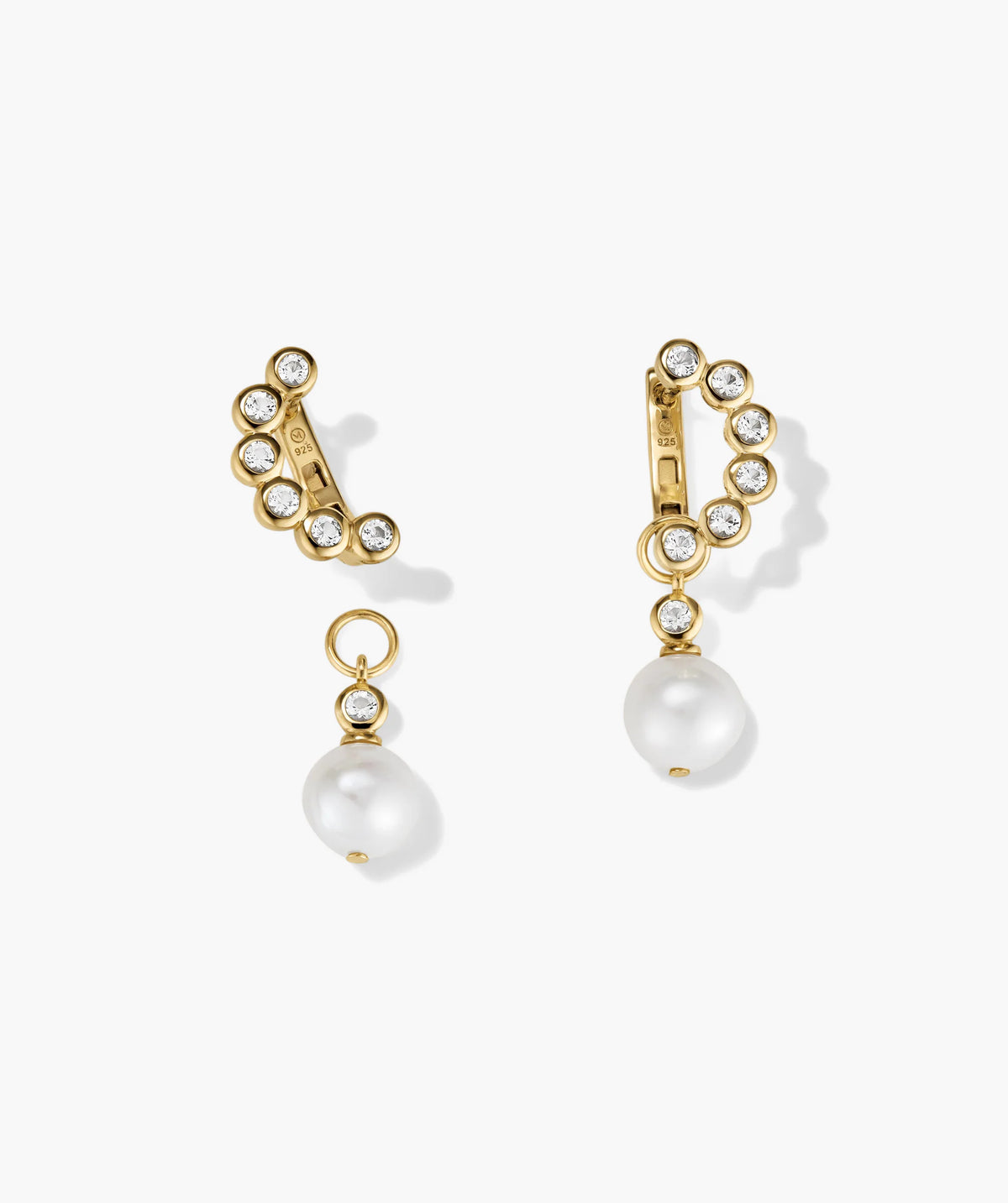 Remy Gemstone Pearl Charm Hoops-18k Gold Vermeil / Pearl, White Topaz