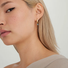 Single Gemstone Cluster Hoop Charm-10k Yellow Gold / London Blue Topaz