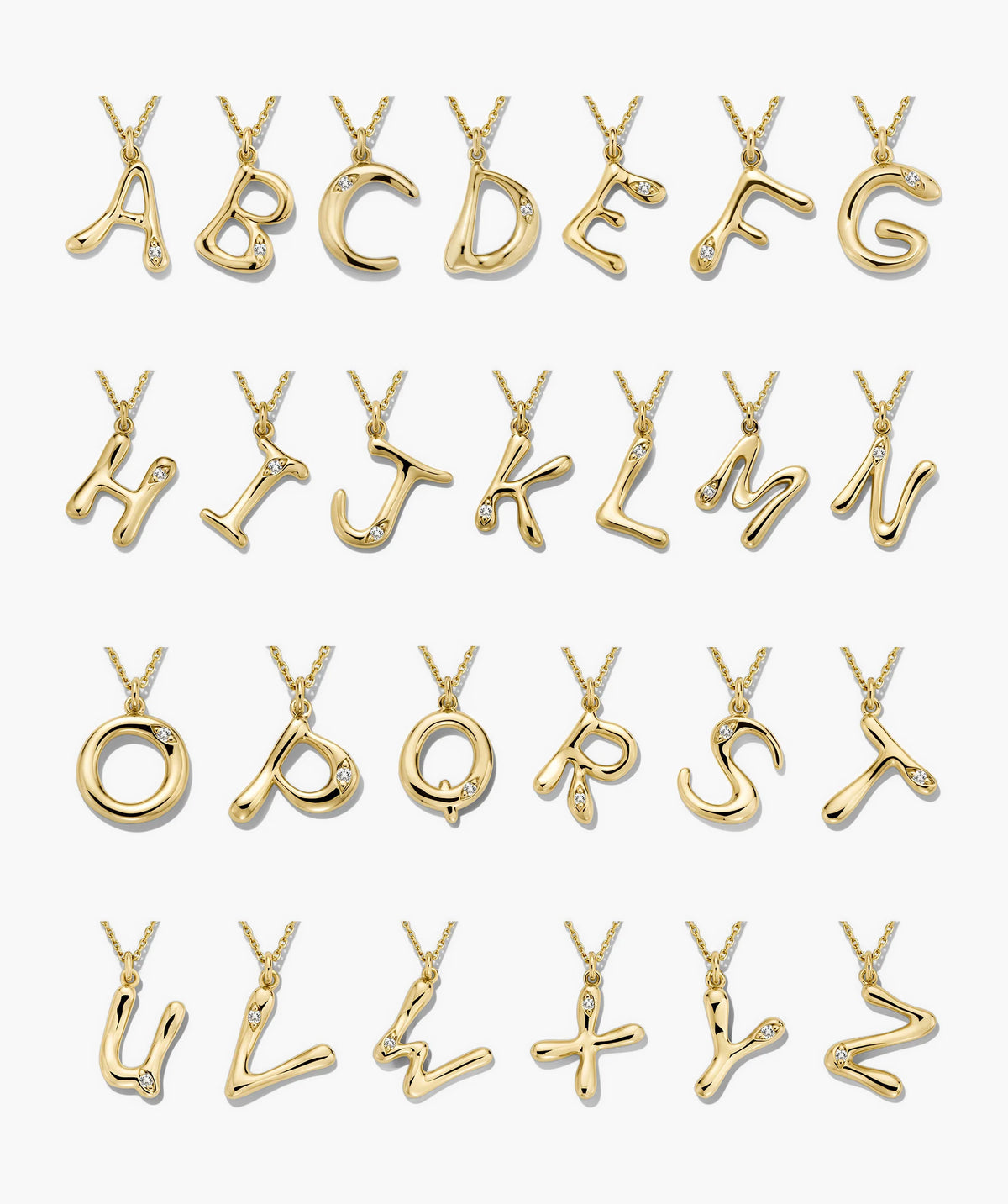 Organic DÃ´me Liquid Letter Pendant Necklace-18k Gold Vermeil, White Sapphire / D / 16-18 inches