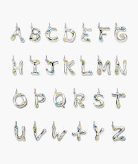Organic DÃ´me Liquid Letter Pendant-Sterling Silver / Swiss Blue Topaz, Peridot, Lemon Quartz / E