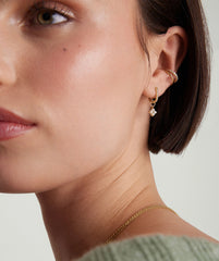 Cluster Pearl Hoop Charm-14k Yellow Gold / Pearl