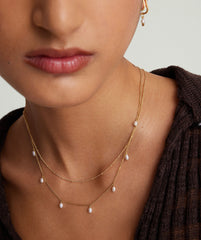 Tiny Pearl Station Necklace-18k Gold Vermeil / Pearl / 16-18 inches