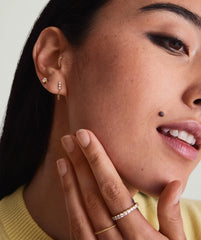 Single Trio Chain Stud-14k Yellow Gold / Lab Grown Emerald